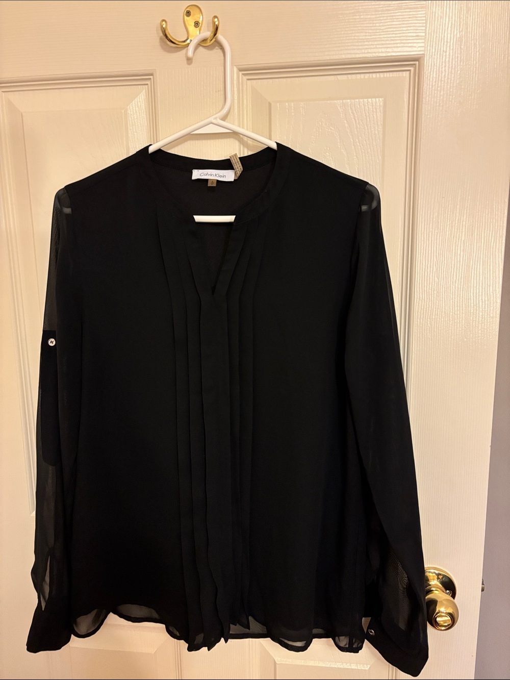 Calvin Klein Black Sheer Pleated Front Blouse